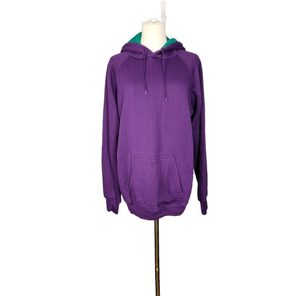 Vintage Macgregor Purple Hoodie Plain Large 26x28 Pullover Pocket Skate Grunge - Picture 5 of 17
